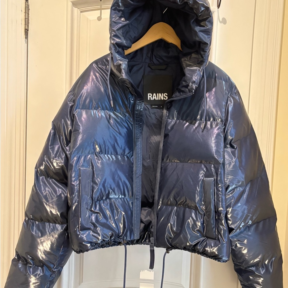 Rains Shiny Navy Blue Puffer Jacket
